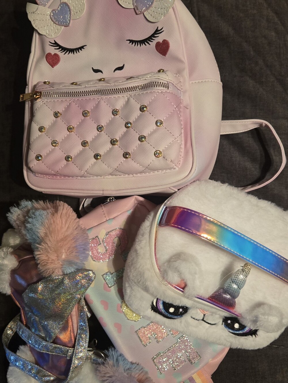 Girl's Bag Lot Backpack, Purse, 2 Small Bags